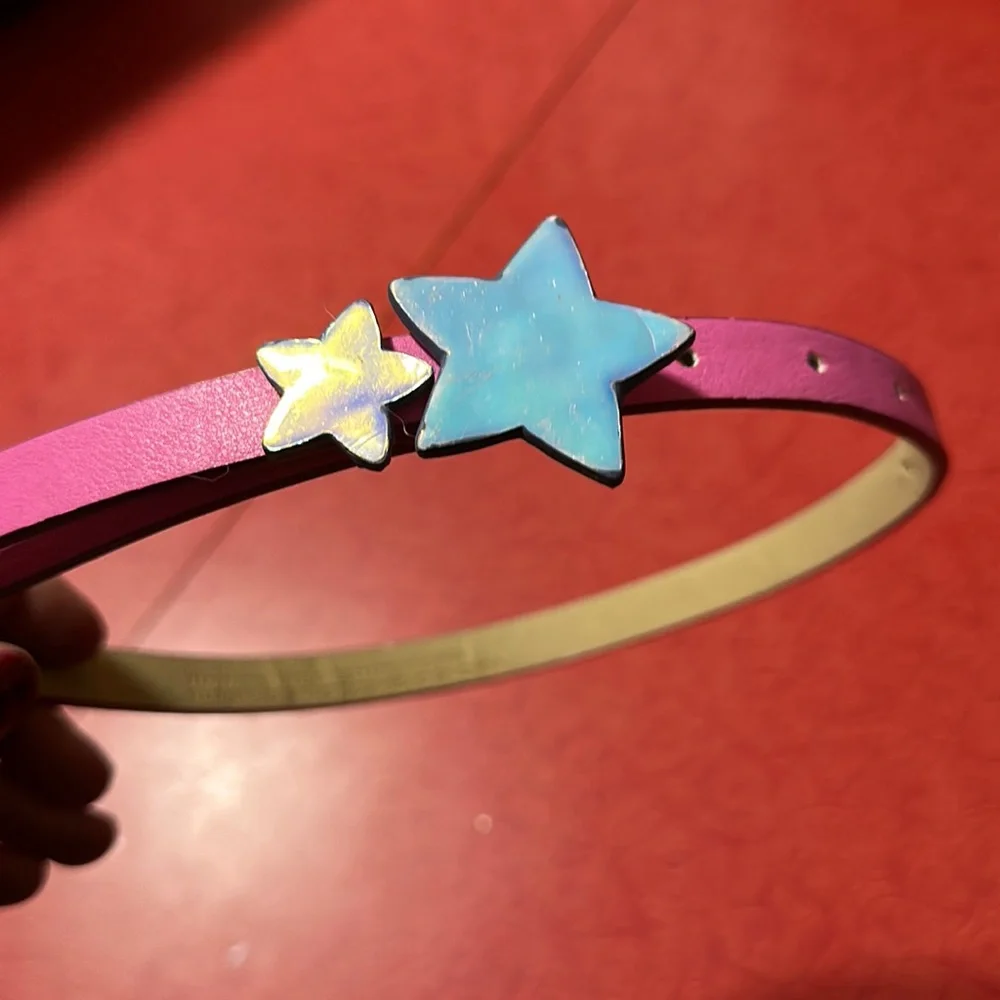 Belt Pink shiny Star thin belt for girls -  man made materials adjustable